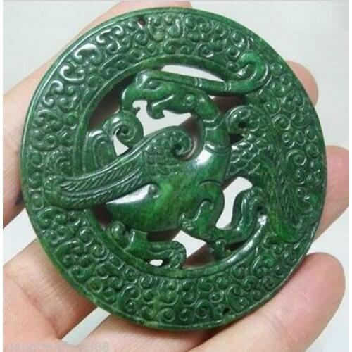 CHINA HANDWORK CARVE OLD GREEN JADE PHOENIX STATUE PENDANT AAAA