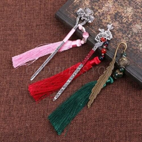 Chinese Style Vintage Classic Metal Bookmark Tassel Beads School Office Supplies Drop Shipping