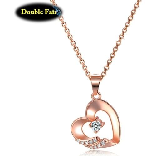 Classic Love Heart Rose Gold Color Copper Metal Necklaces Pendants Women For Wedding Party Jewelry DWN318