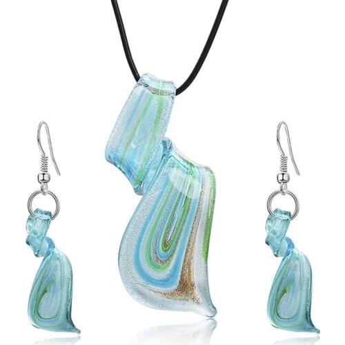 Blue Glaze Geometry Shape Pendant Necklace Earring Sets Black Ropes Choker Necklace Classic Wedding Costume Jewelry Set A00237