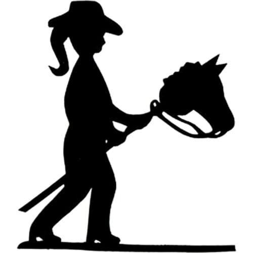 Cowgirl Children Horse Toy Flower High Quality Car Window Decoration Personality Pvc Waterproof Applique Black/white, 16cm*14cm
