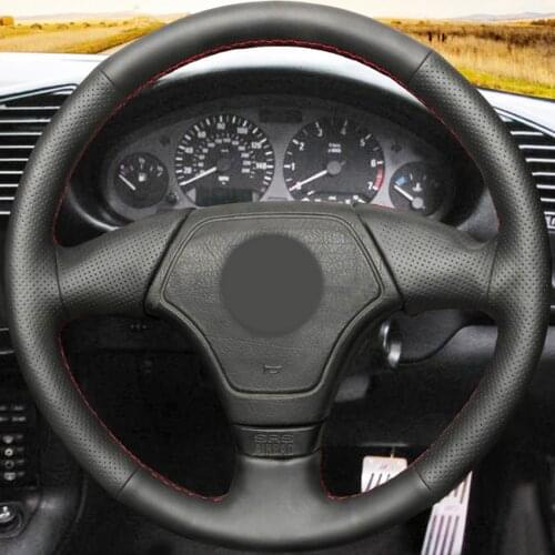 Leather Car Steering Wheel Cover For BMW E46 E36 E39 Hand-stitched Black Artificial Leather Non-slip DIY Wear-resistant