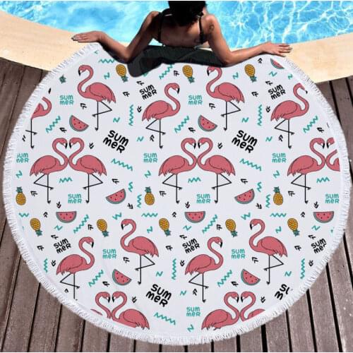 Tropic Flamingo Print Summer Beach Towel Outdoor Water Sports Towel Swimming Surf Towels Portable Big Round Yoga Mat