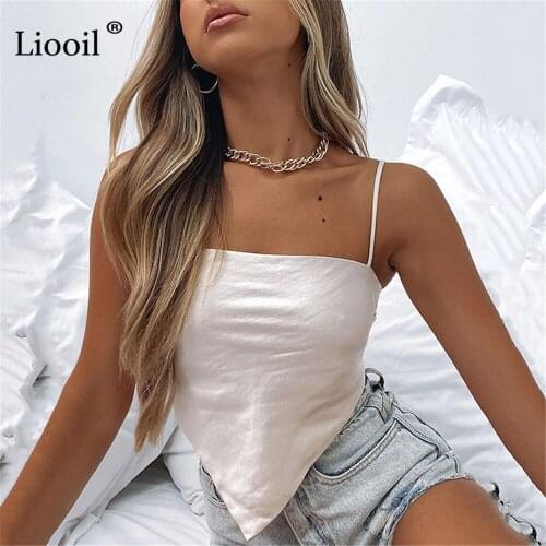 Liooil Sexy Satin Backless Camis Tube Tops Women Summer Asymmetrical Sleeveless Drawstring Beach Holiday Sexy Short Corset Tops