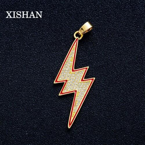 Fashion Iced Out Lightning Pendant & Necklace Crystal Statement Cubic Zircon Charms Hip Hop Mens Jewelry Gifts