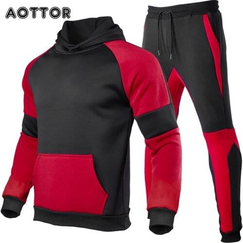 Fashion Men Casual Set Hooded Spring Autumn Mens Set Fleece Hoodie Pant Thick Warm Tracksuit Sportswear Hooded Male Track Suit