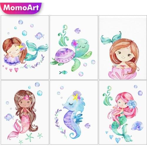MomoArt DIY Diamond Painting Cartoon Mermaid Cross Stitch Diamond Mosaic Portrait New Arrival Embroidery Rhinestones Child Gift