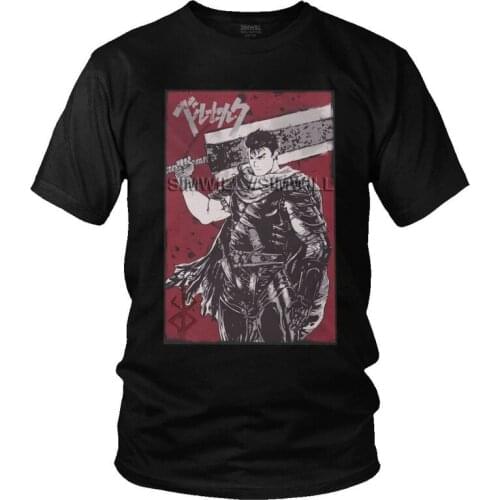 Manga Berserk Guts T Shirt Men Cotton Print T-shirts Graphic Tshirt Short Sleeve Swordsman Gatsu Sacrifice Anime Tees Tops