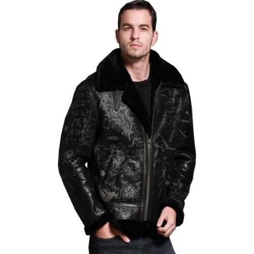 SANI New Thicken Shearling Fur Genuine Leather Jackets Black Short Real Sheepskin Coat Men Formal Natural Leather Genuine