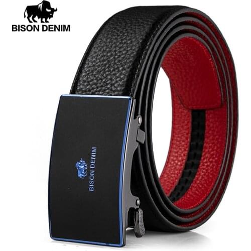 BISON DENIM Top Quality Genuine Luxury Leather Belt Men Metal Automatic Buckle Belts for Men Brand N71622