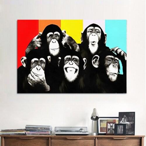 Wall Art Canvas Painting Five funny monkeys posters On Canvas in Bedroom decoration painting Wall Art Posters