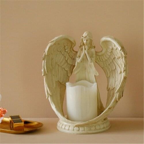 Nordic Resin Angel Electronic Candle Holder Living room Bedroom TV Cabinet Candle Christian Church Decoration Electronic Candle