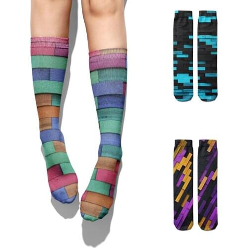 Fashion Brick Striped Cotton Socks For Women Unisex Funny Harajuku Casual Autumn Spring Socks High Ankle Street Compression Sock