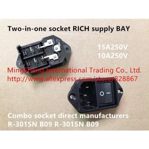 Original new 100% two-in-one socket RICH supply BAY combo socket direct manufacturers R-301SN B09 15A250V 10A250V button switch