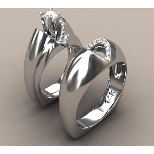 Punk 2 pieces Lovers Heart Couple Rings for Women Men Wedding Engagement Silver Color Jewelry