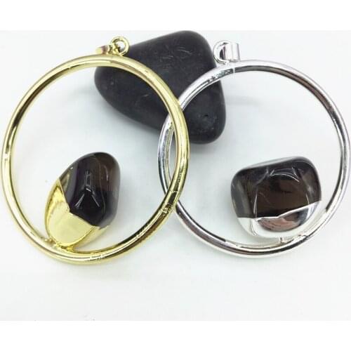 Charms round pendant silver-color gold-color natural crystal stone inlay women statement high quality jewelry B3075