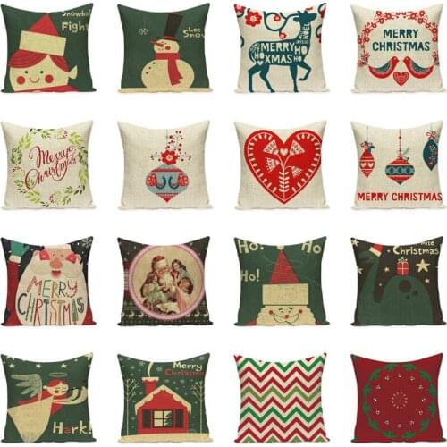 Christmas Cushion Cover Snowman and Deer Pillow Case Home Decorative Pillows Textile Sofa Bed and Chair Pad Decoration