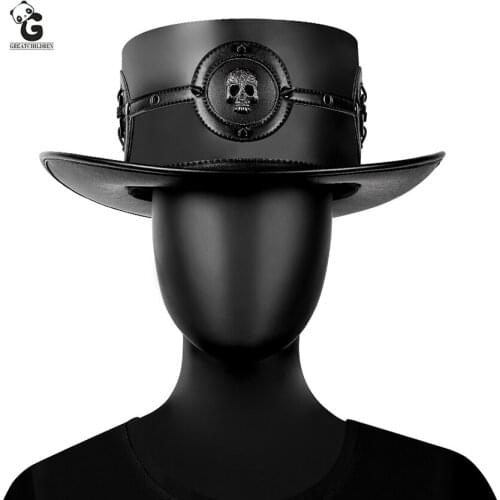 Steam Punk Ladies Top Hat Plague Doctor Flat Magic Prom Europe Adult Womens Retro Faux Leather Halloween Industrial Hat