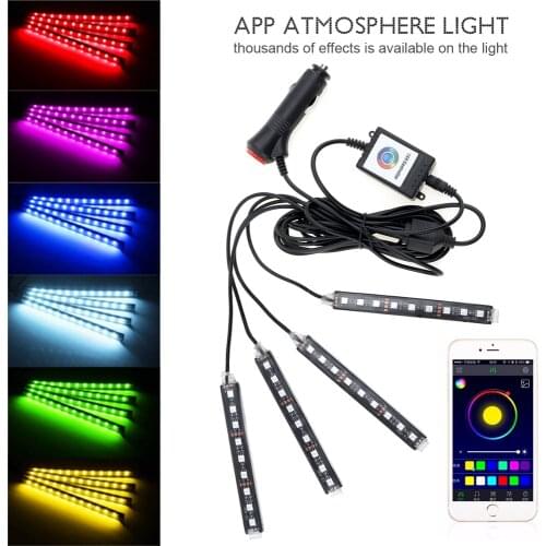 Car RGB LED Neon Interior Light Lamp Strip Decorative Atmosphere Light Phone APP Control For Android IOS Bluetooth-compatible
