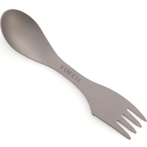 Pure titanium multi-purpose picnic fork spoon ultra light titanium alloy camping tableware 3 in one outdoor camping spork set