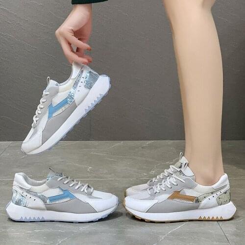 Womens Sneakers Spring 2021 Casual Lace-up Shoes Lightweight Thick-soled Breathable Shoes Comfortable Womens Vulcanized Shoes