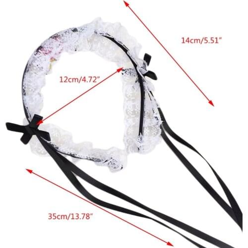 Womens Ruffled Lace Sweet Lolita Headband Steampunk Japanese Style Ribbon Bowknot Hair Hoop Maid Cosplay Costume Headpiece C1FE