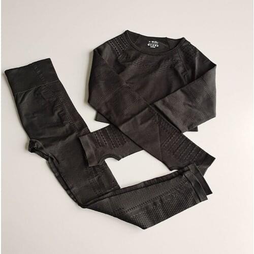 2020 2 Pcs/set Seamless Women Sport Suit Yoga Pants Gym Workout Clothes Long Sleeve Fitness Crop Top Leggings Yoga Set Running