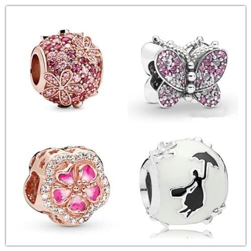 Authentic 925 Sterling Silver Mary Poppins Silhouette Charm, White & Black Enamel Fits Women pandora Bracelet & Necklace Jewelry