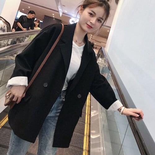 2021 Spring Women suit jacket Fashion Office Wear Double Breasted Blazer Coat Vintage Long Sleeve Pockets Female Outerwear Tops