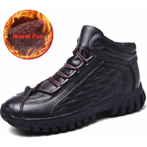Winter Mens Genuine Leather Plush Warm Snow Boots Fashion Comfortable High Quality Boots Outdoor Waterproof Men Shoes Plus Size