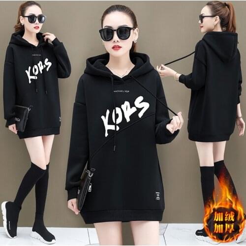 Winter Clothes Long Hoodies Women Korean Style Oversized Thickening 2020 Fall Long Sleeve Vintage Pullover Sweatshirt Black