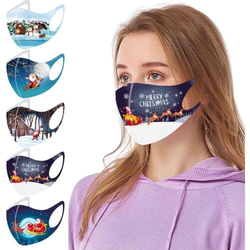 1pc Adult Christmas Printing Face Mask Washable Mouth Fabric Facial Mask Protection Reusable Santa Earloop Mouth Caps Маска
