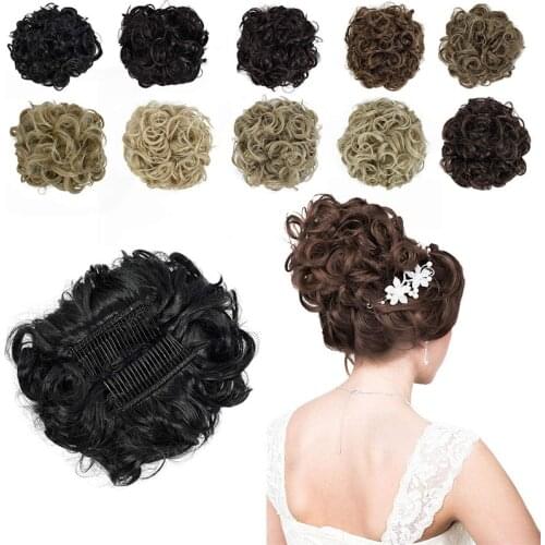 1pcs Short Messy Curly Dish Hair Extensions Clip In on Bun Hair Extensions Stretch Scrunchie Tray Ponytail Hairpiece Hairpieces