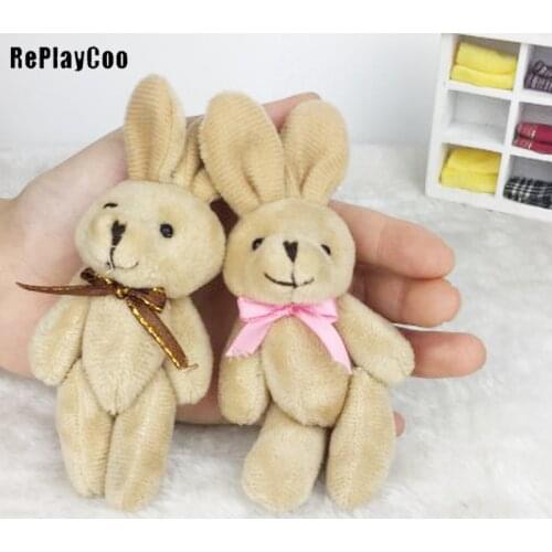 100Pcs/Lot Mini rabbit Stuffed Plush Toys 12cm Small brown rabbit with bow Stuffed Toys Pendant Kids Birthday Gift Decor J03901