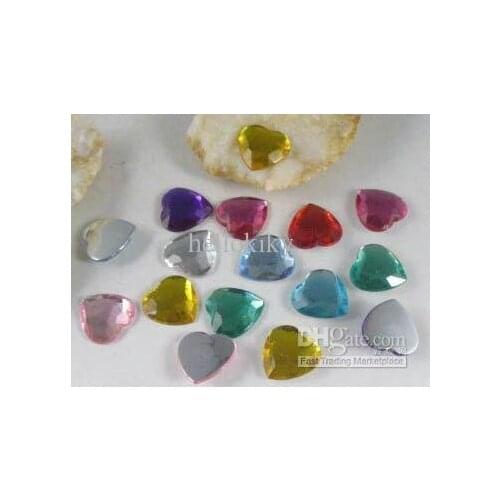 1800PCS Mixed colour Faceted Heart Acrylic Rhinestone Flatback 14mm#12322