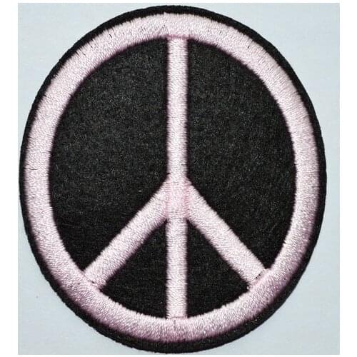 PINK & BLACK PEACE SIGN SYMBOL hippie retro boho flower power love applique Iron on patch (Size is about 5.5 * 6.2 cm)