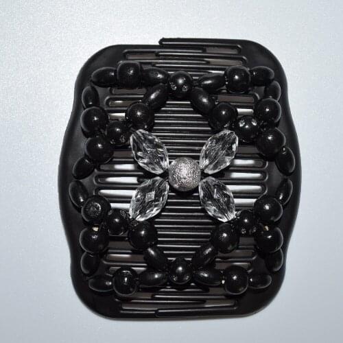 60 PCS/LOT black clear elastic beaded double twin headwear magic hair comb clips for beautiful girls