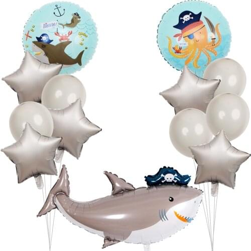 1set Big Gray Pirate Shark Balloons Sea Animal Large Shark Children Boy Party Favor 18 inch Foil Baloon Inflatable Toys Globos