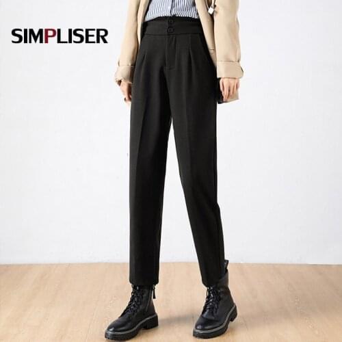 High Waist Harem Pants Woolen Female Office Work Wear Harem Pants Black Caffee Suit Trousers 2021 Spring Winter Femme Pantalon