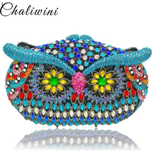 Chaliwini Dazzling Owl Luxury Clutch Women Crystal Evening Bag Wedding Cocktail Party Diamond Minaudiere Handbag and Purse