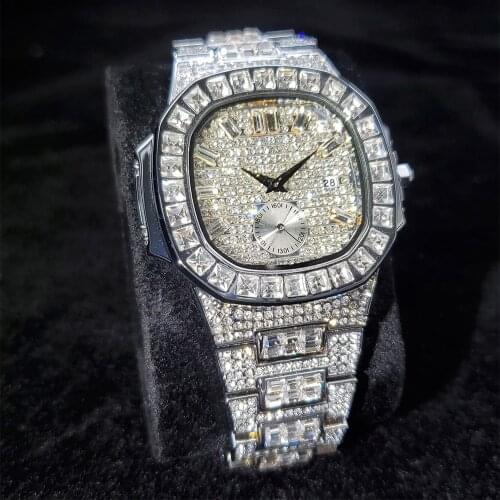 Missfox Square Diamond Watch Mens Hiphop Ins Hot 2021 Men Quartz Watches Calendar Luxury Wedding Gift Wristwatches For Male