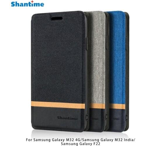Canvas PU Leather Phone Case For Samsung Galaxy M32 4G M32 India Flip Case For Samsung Galaxy F22 Case Soft Silicone Back Cover