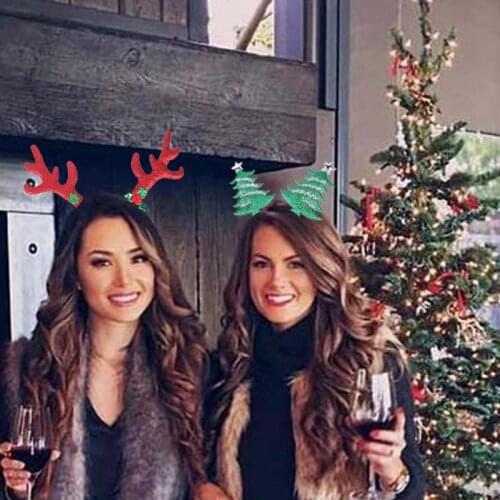 CYUAN 1pcs Cute Chritmas Hat Headband Xmas Headwear Party Props Santa Tree Elk Antlers Headband Kids Gifts New Year Supplies