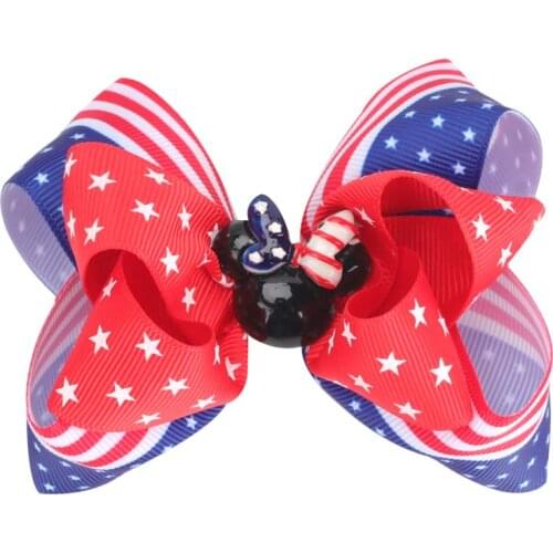 Girls Hair Clips Baby Bows Star Flag Bows Grosgrain Ribbon Hairpin Boutique Hair Clip For Kids Girls Boutique Solid Clip 3.5IN