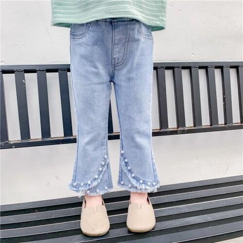 Toddler Girl Jeans Casual Fashion Bead Denim Pants for Girl 1 2 3 4 5 Years Baby Girl Trousers Fashion Flared Pants Child Jeans