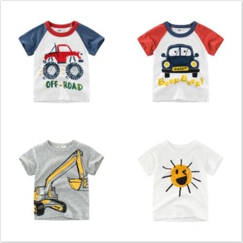 Baby Boys T Shirt Summer Cotton Cartoon Excavator Sun Antique Car Printed Short Sleeve T-Shirt Kids Girl O-Neck Clothes Tops Tee