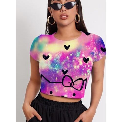 3d Tshirt Colorful T shirt Women Nebula Navel Bare Lovely T-shirts 3d Kawaii Shirt Print Short Sleeve Summer Casual Tops Male
