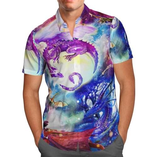 Blue&Purple Dragon 3D Beach Hawaiian 2021 Summer Shirt Short Sleeve Shirt Streetwear Oversized 5XL Camisa Social Chemise Homme
