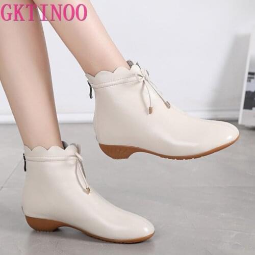 GKTINOO New Women Real Leather Ankle Boots Soft Bottom Zipper Shoes Woman Winter Warm Shoes Fashion Short Boots Big Size 34-43