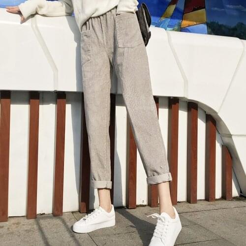 High quality Spring winter cotton pants women loose Korean style straight casual corduroy carrot pants warm womens pants